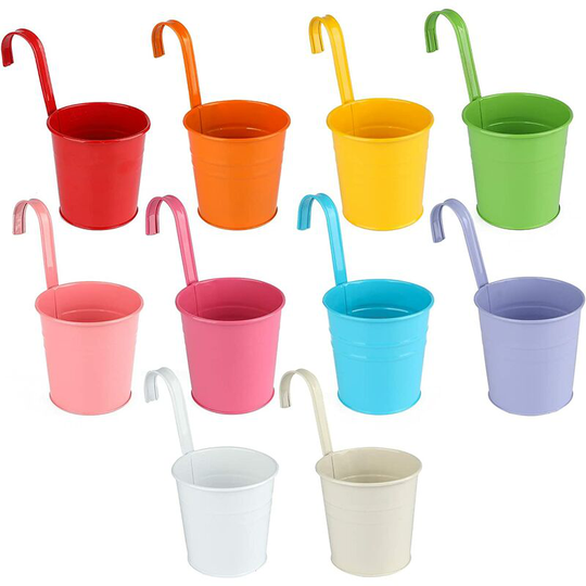 10 Hanging Metal Flower Pots, Iron Potted Planter with Drainage Hole, Perfect for Garden Decoration (10 Colors)