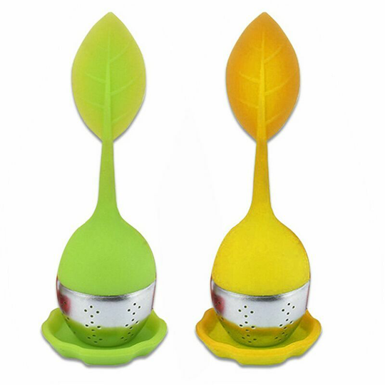 Loose Tea Infuser Stainless Steel Long Handled Strainer Silicone Handle Mesh Ball Tea Filter Kitchen Gadget Green+Yellow