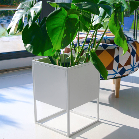 White Square Metal Planter With Stand