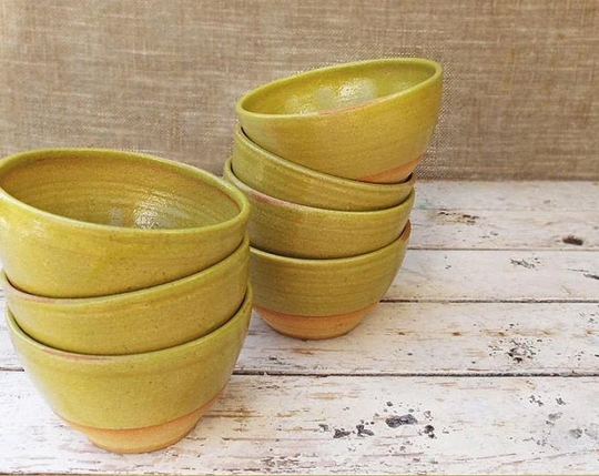 Small Ceramic Bowl in Yellow/Green, Soup Or Modern Rustic Matcha