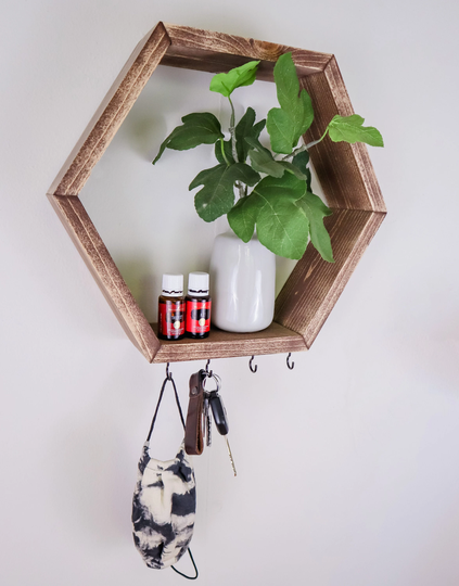 Entryway Hook Rack, Distressed Hexagon Shelf, Key Hook, Mask Organizer, Holder