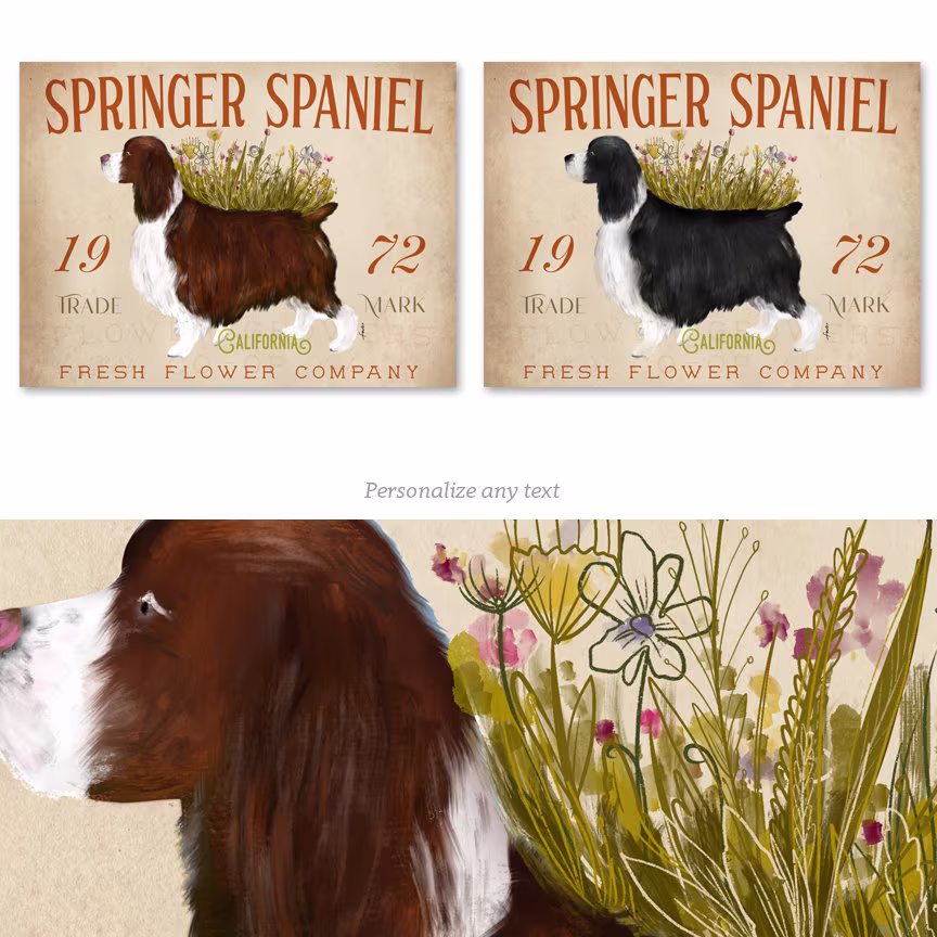 Springer, Springer Spaniel, Dog, Farm, Garden, Gardener, Market, Farmer, Flowers, Herbs, Canvas, Personalized Gift