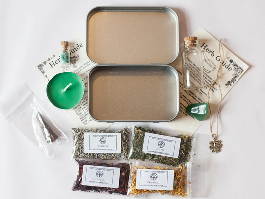 Herb Witch Kit Tin - Witchcraft , Spell Kit, Starter Beginners Solitary, Hedge, Wicca, Casting, Baby Witch, Apothecary Set