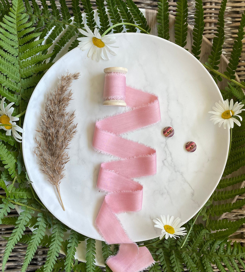Pink Organic Bamboo Silk Ribbons, Vegan Hand Dyed Ribbon, Naturally Eco Pink Sustainable Ribbon
