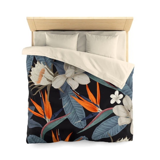 Floral Pattern With Tropical Flowers On Dark Duvet Cover