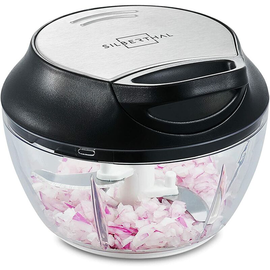 Benobby Kids - Mini Manual Stainless Steel Chopper - 5 Seconds - With Lid And Scraper - Blender Cuts Onions, Garlic, Herbs
