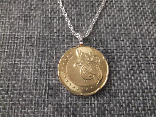 Malaysia Gold Colored Hibiscus Flower Coin Necklace - "50
