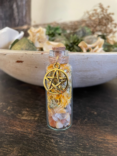 Recharge - 2.5 Inch Spell Bottle Filled With Bright Dried Flowers & Polished Stone/Charm Jar Energy Decor