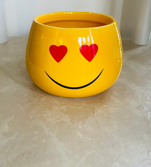 Yellow Heart Eye Face Cover Pot 7cm