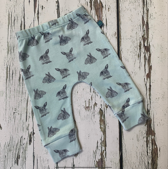 Ready To Ship Organic Mint Green Bunnies Baby Leggings, Toddler Kids Pants, Bunny