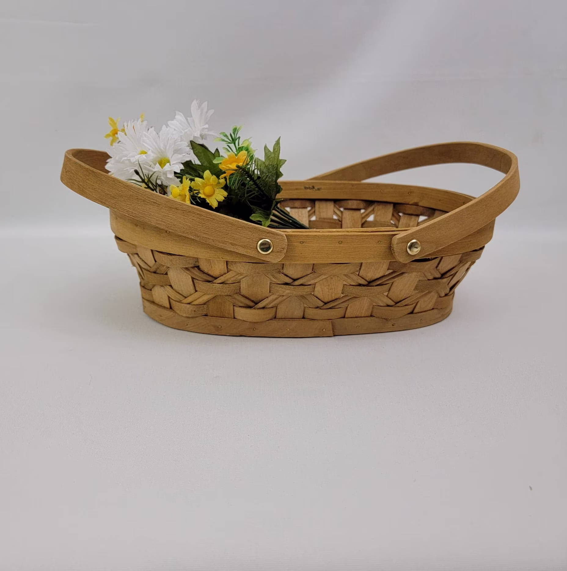Vintage 1970S Handmade Wicker Wood Gathering Herb Storage Basket With Handles