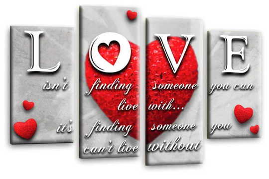 Love Quote Wall Art Red Heart Framed Powder Grey Split Canvas Picture Ready To Hang