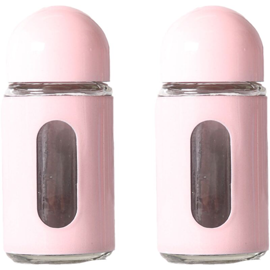 Glass Salt and Pepper Shakers with Adjustable Pour Holes - Stainless Steel Salt Shaker and Pepper Shaker Pink