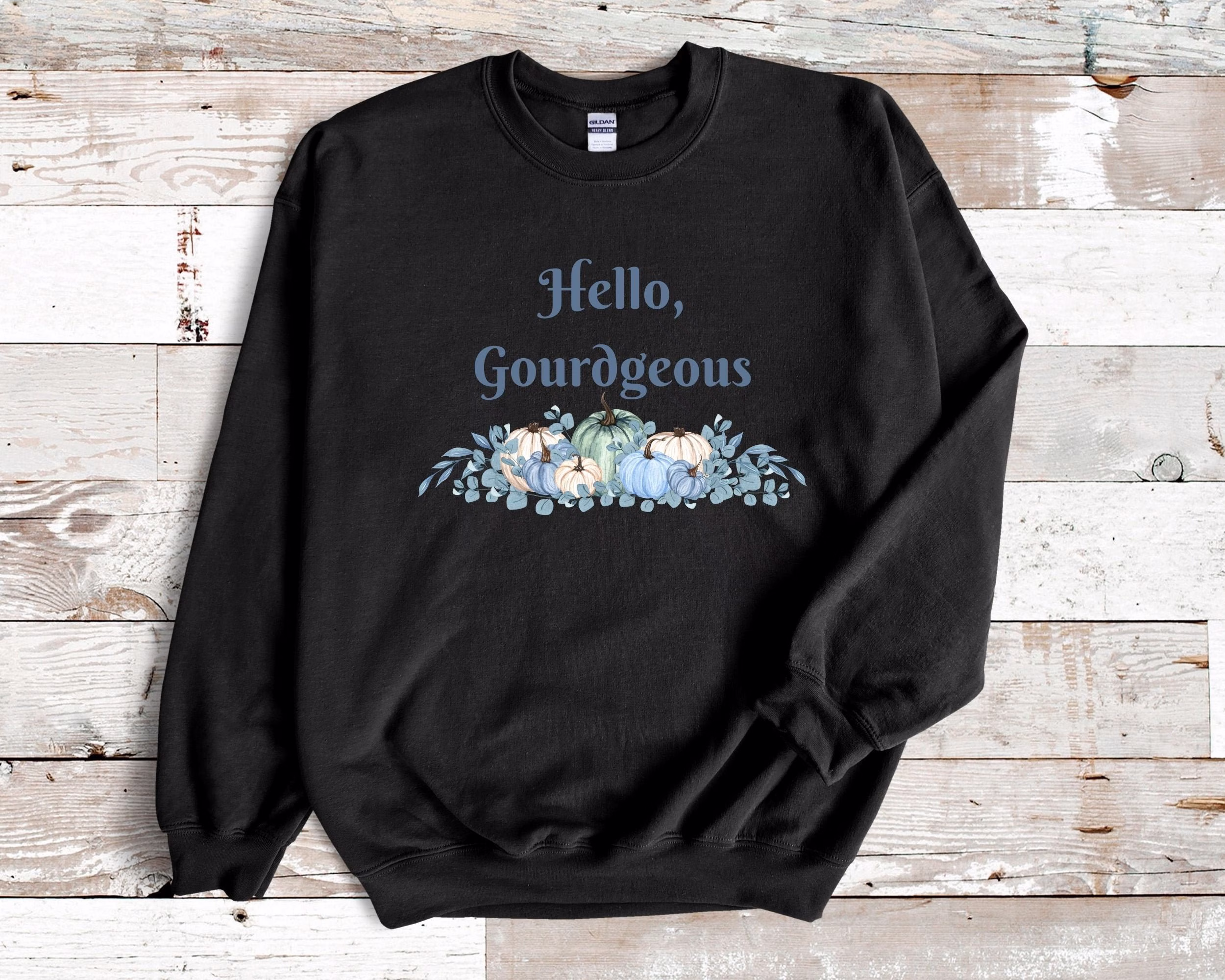 Hello Gourdgeous Cottagecore Pumpkin Sweater, Fall Festival Clothes, Botanical Gourd Print Top, Hayride Outfit, Cute Autumn Season Shirt