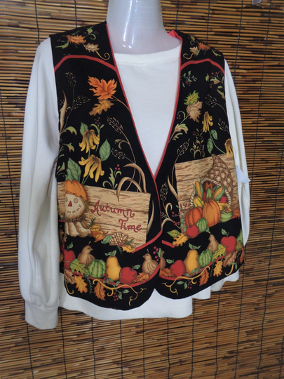 Halloween Vest/Season Of Harvest Ladies Pumpkin Fall Scarecrow