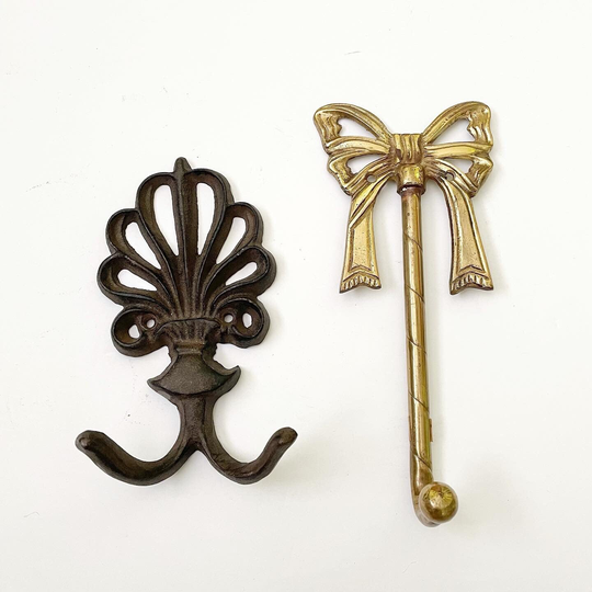 Vintage Metal Hooks, Cast Iron & Brass, Home Organization