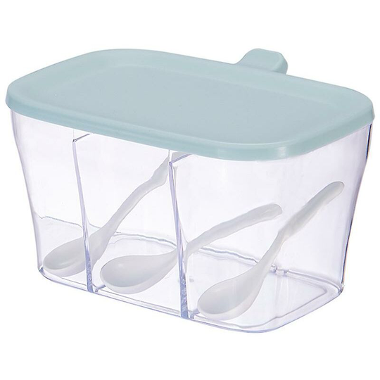 Aougo - 3 in 1 spice container, spice jar with lid/spice spoon, salt/sugar/chilli powder, color: blue