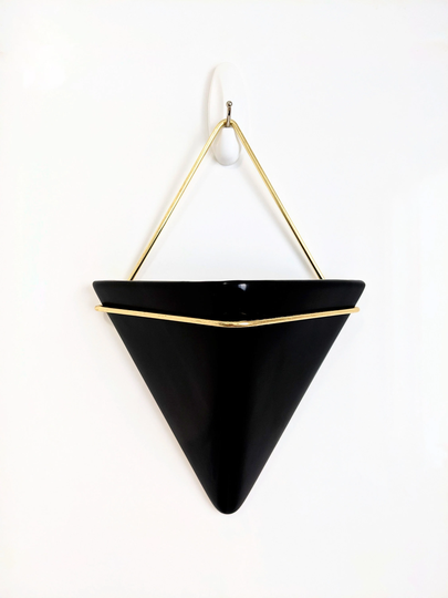 Ceramic Hanging Planter Geometric Wall Flowerpot Home Office Indoor Outdoor Decor | Black/Large