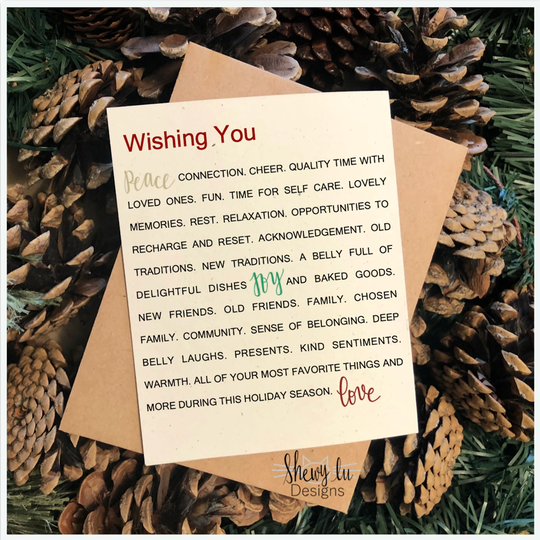 Holiday Card Wishing You Peace, Joy, Love - Blank Interior