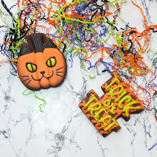 Halloween Iced Biscuit Gift, Pre Order, Pumpkin Kitty