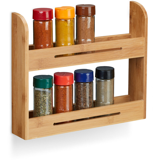 Freestanding Spice Rack, Bamboo Herb Shelf, Small Spice Shelf for Kitchen, hwd: 26 x 31 x 6 cm, Natural - Relaxdays