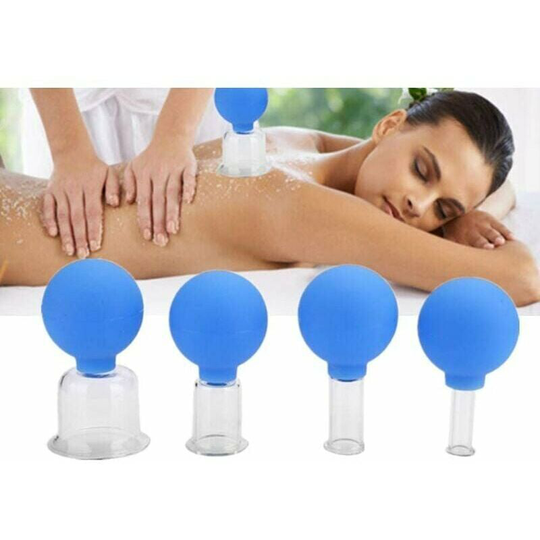 Qersta - 4 Pcs Cupping Device - Silicone Glass Cupping Set Body Massage Chinese Medicine Cupping Health Care Suction Cup for Face Leg Arm Back