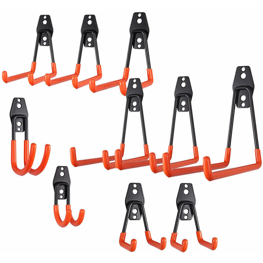 Naxunnn - Garage Hooks 10 Pack Heavy Duty Garage Storage Hooks Tool Organizer Wall Mount Hangers, Storage Straps and Rubber Coated for Power Tools,