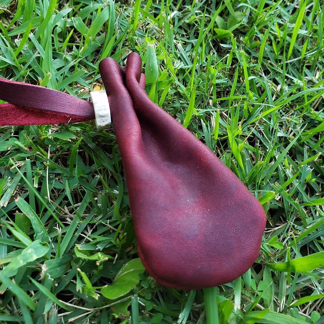 Small Leather Neck Pouch With Antler Bead