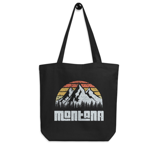 Montana National Parks Organic Cotton Tote Bag Yellowstone Glacier Retro Vintage Mountains Hiking Camping School Christmas Birthday Gift