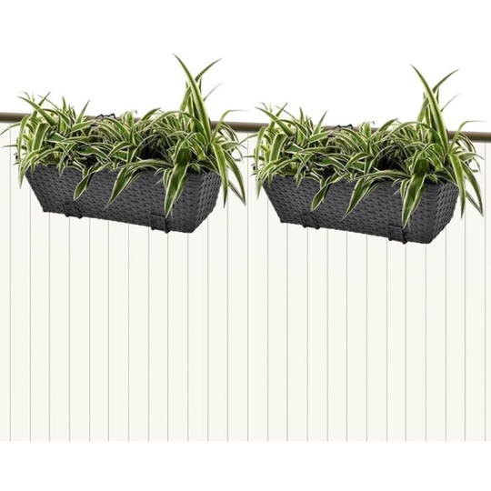 Asupermall - Balcony Trapezoid Rattan Planter Set 50 cm 2 pcs Black