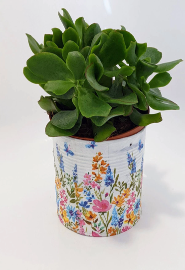 Flower Print Plant Pot, Metal Planter, Upcycled Small Choose Your Design