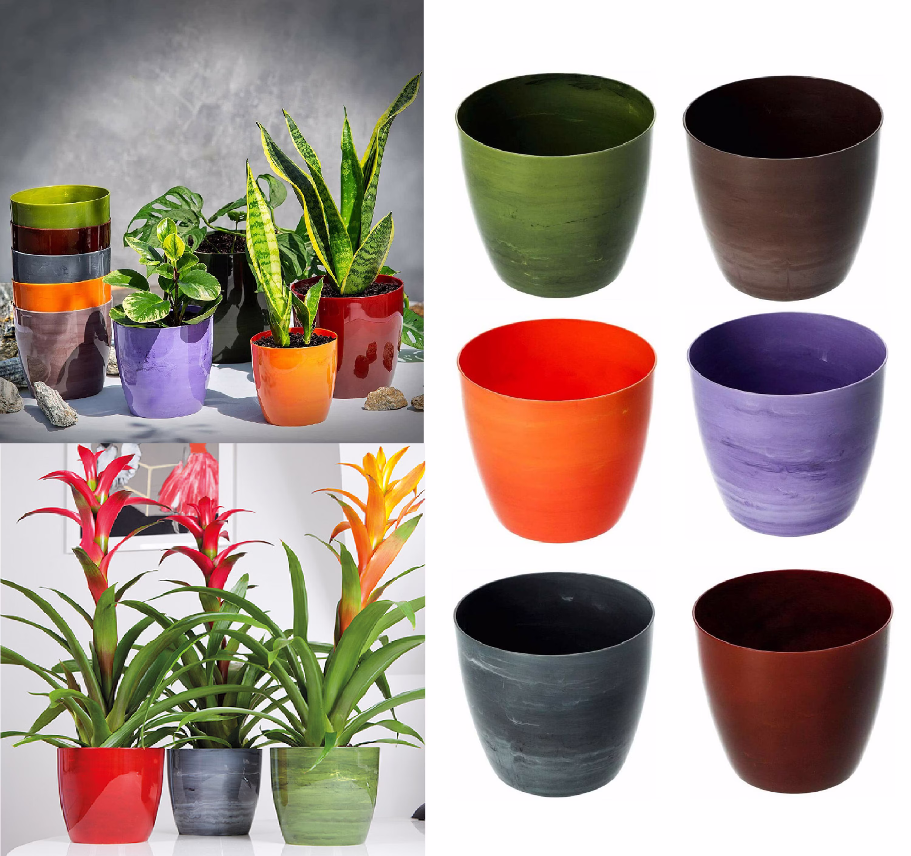 Flower Pots 6 Colours 4 Sizes Marble Plastic Plant Planter Deco