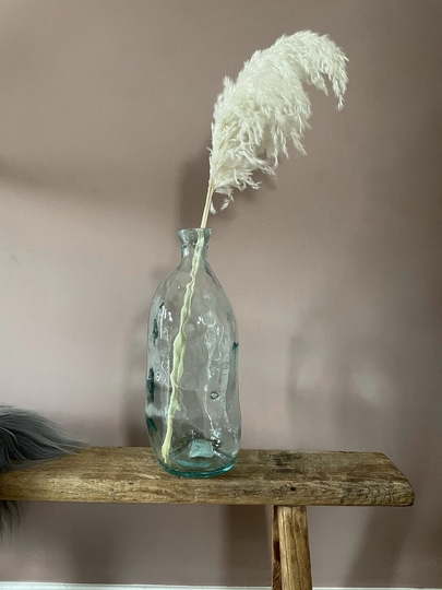 Tall Organic Bottle Neck Recycled Glass Clear/Blue Vase