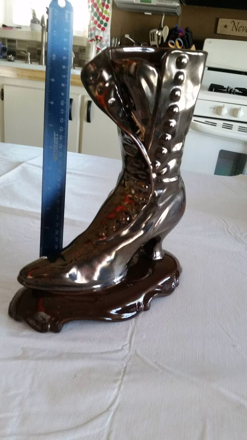 Vintage Ceramic Bronze Colored Boot Planter 1970