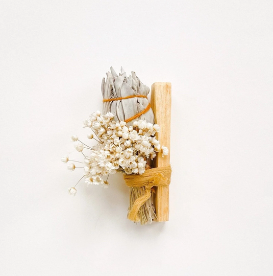 White Sage Smudge Stick With Palo Santo & Dried Flowers