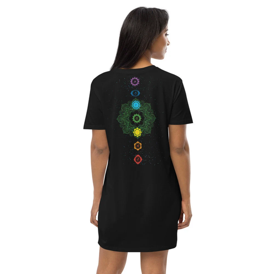 Chakra Back Print Organic Cotton T-Shirt Dress/Meditation Tee Dress/Women's Yoga Dress/Beautiful Tee/Spiritual Dress/Back Print Only