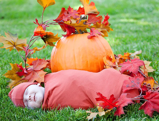 Swaddling Blanket Newborn Hat Set in Pumpkin - Organic Eco Friendly Baby Gift