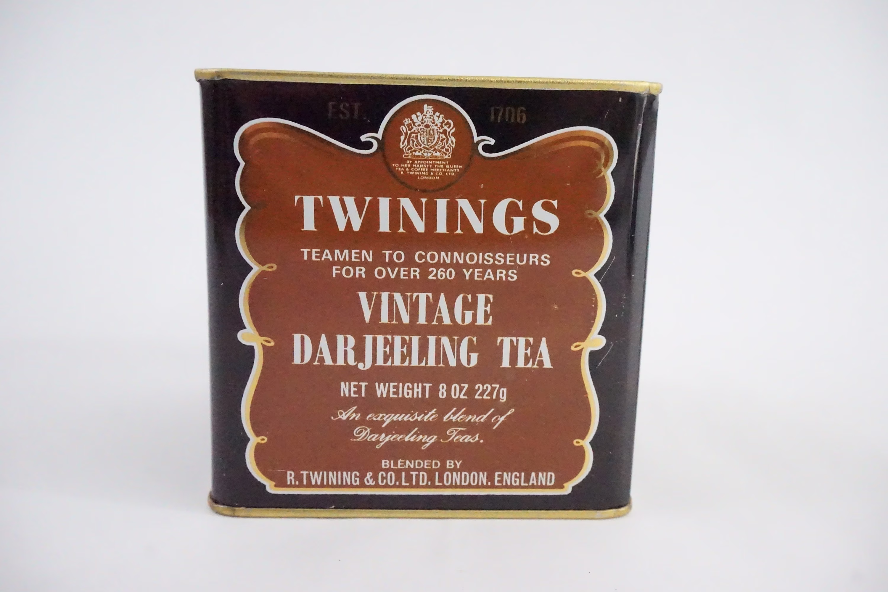 Twinings Tea Tin, Metal Empty Vintage London Advertising, Darjeeling Tea, No Upc Code 8 Oz Free Ship
