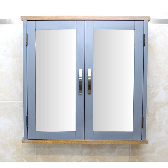 Bathroom Storage Cabinet Grey Painted Wall Mounted Mirrored 352G