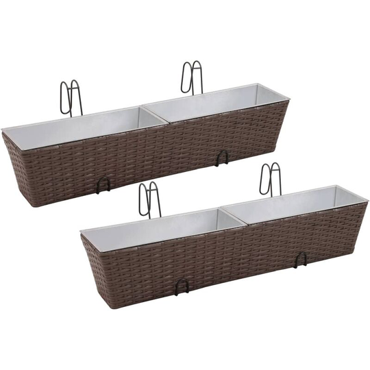 Topdeal - Balcony Trapezoid Rattan Planter Set 80 cm 2 pcs Brown VDTD26354