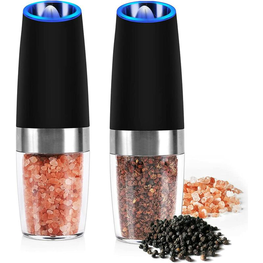 Perle Rare - Electric Gravity Pepper Mill Set, Salt and Pepper Mill Set with Adjustable Coarseness Auto Switch Spice Shaker for Strong Seasoning Pack