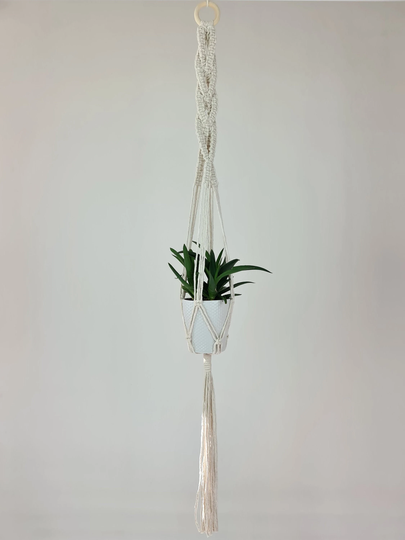 Braided Pattern Plant Hanger | Cotton Wooden Ring Hanging Decoration Natural Handmade Boho Flower