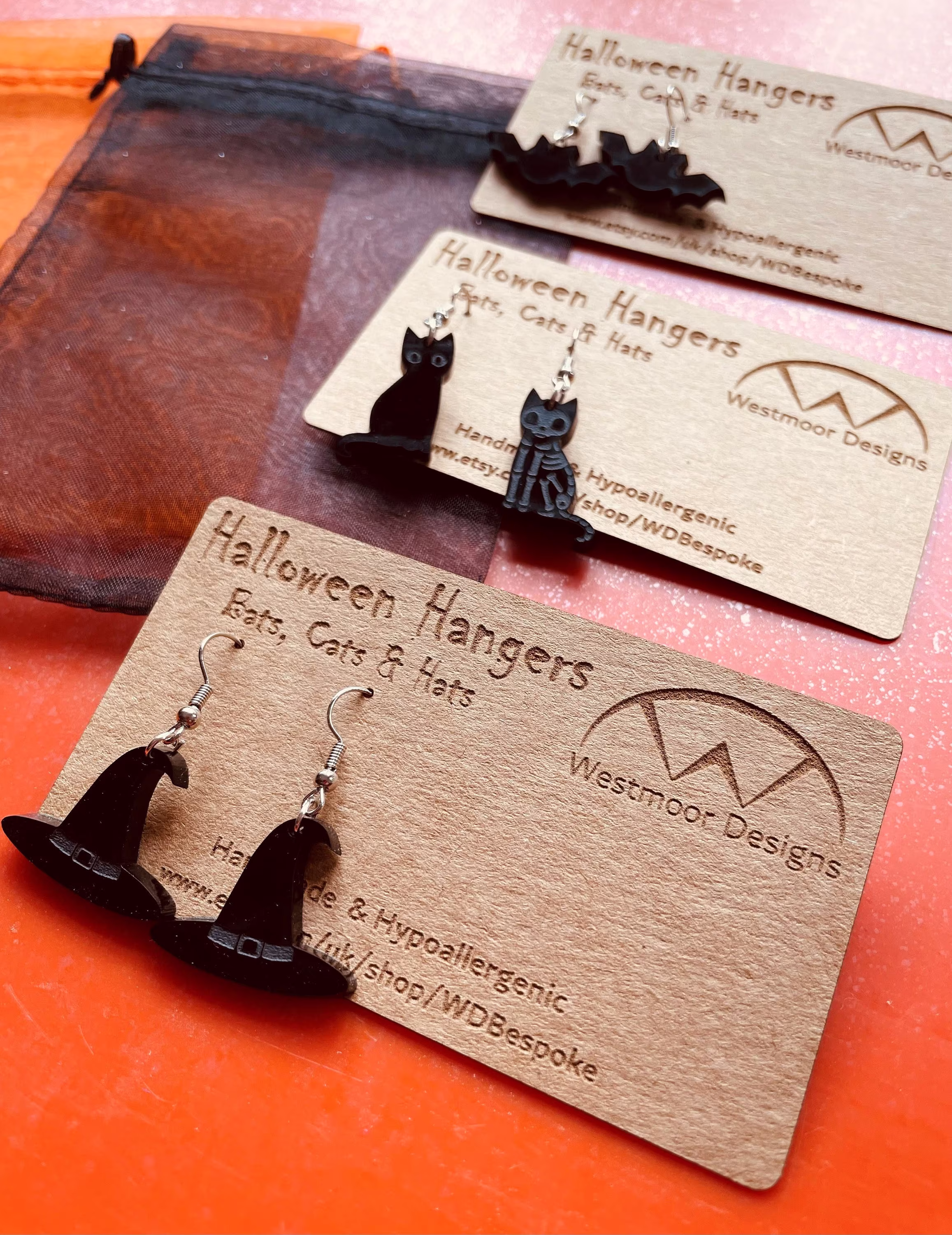 Halloween Novelty, Fun Earrings - Bats, Cats & Witches Hats Jewellery, Seasonal Gift Ideas