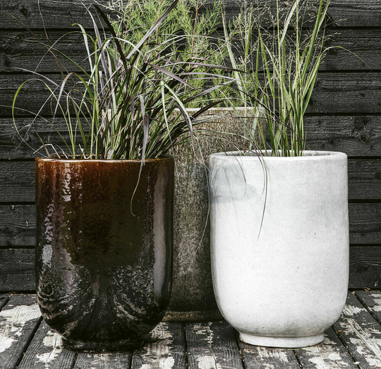 Set Of Two Brown Glazed Planters