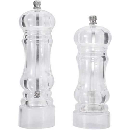 Fvbjd - Manual Pepper Mill and Salt Shaker Set - Transparent Adjustable Grinder and Cellar - Acrylic, Clear Small + Medium