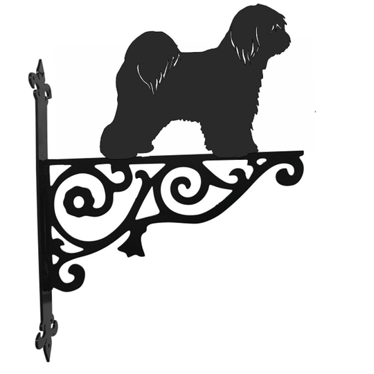 Tibetan Terrier Ornamental Hanging Bracket - Contemporary Basket Wall Mounted Decorative Garden Black