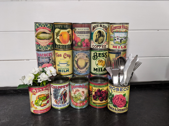 20 Vintage Replica Retro Food Tin Cans For Cutlery Holders, Decor Or Flower Pots