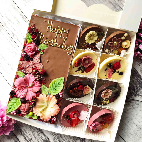 Chocolate Personalised Flowers, Artisan Hibiscus Gift Box