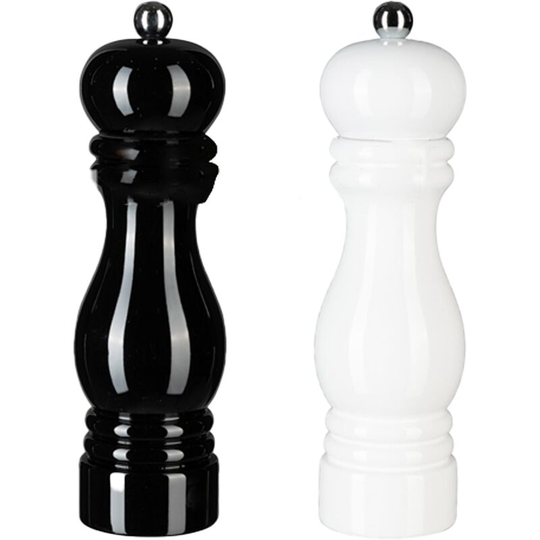 Salt and Pepper Grinder Wooden Pepper Mill Grinder Salt Pepper Shakers with Adjustable Ceramic Rotor 1pcs black+1pcs white