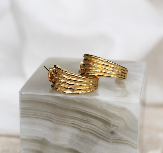 Chunky Organic Gold Hoops , Hammered Wide Statement Large Big Irregular UK
